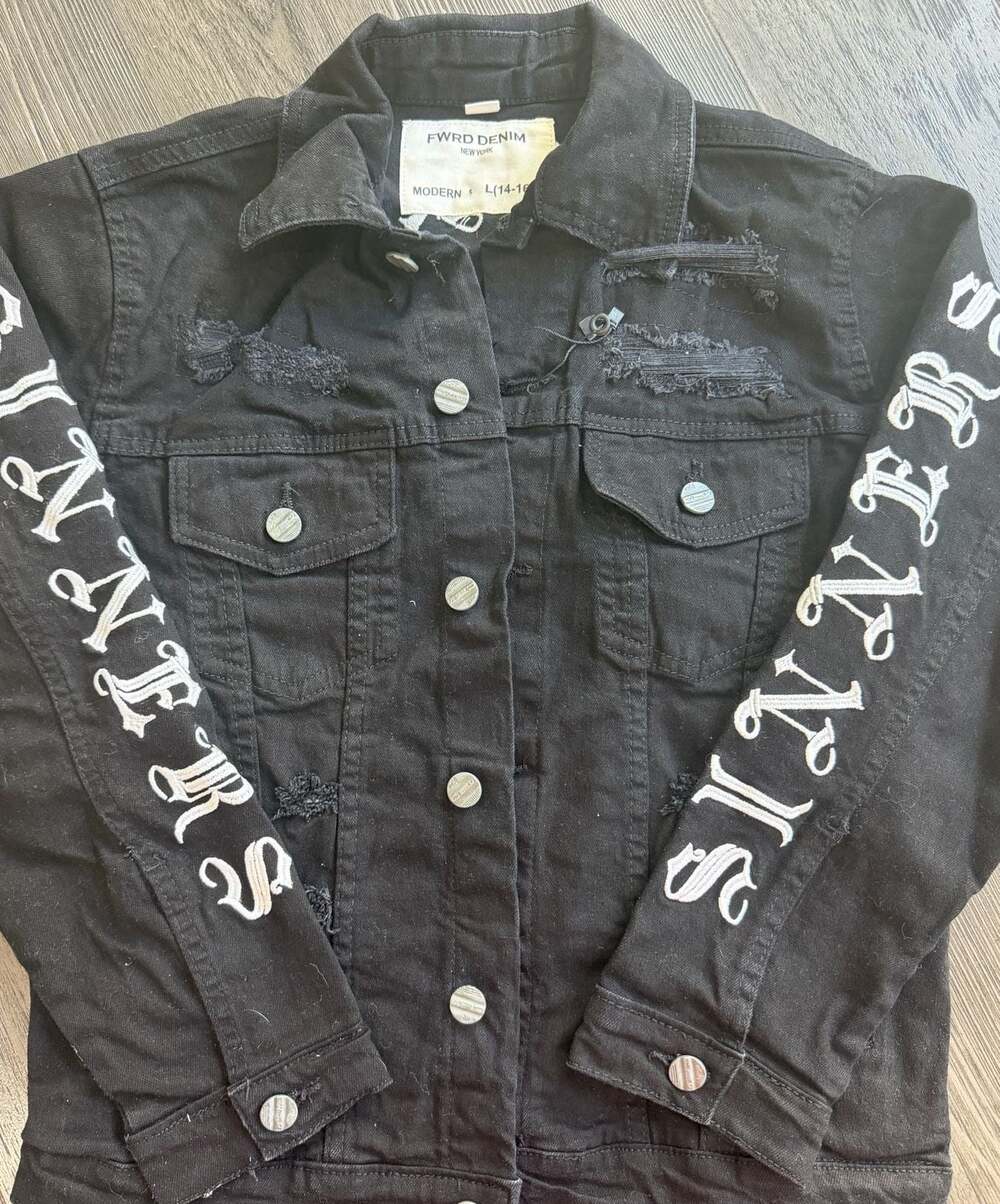 Men's FWRD DENIM & CO. Saints X Sinners Denim Jacket - Black, Size L (14-16)